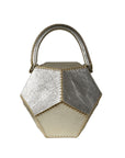 ATEN HANDBAG IN DODECAHEDRON SHAPE METALLIC PLATINUM LEATHER