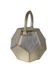 ATEN HANDBAG IN DODECAHEDRON SHAPE METALLIC PLATINUM LEATHER