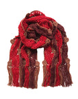 BONNIE ARTISANS-MADE CASHMERE WOOL CROCHET SCARF IN RED WINE CAMEL