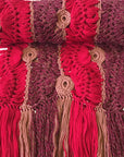 BONNIE ARTISANS-MADE CASHMERE WOOL CROCHET SCARF IN RED WINE CAMEL