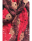 BONNIE ARTISANS-MADE CASHMERE WOOL CROCHET SCARF IN RED WINE CAMEL