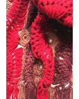 BONNIE ARTISANS-MADE CASHMERE WOOL CROCHET SCARF IN RED WINE CAMEL