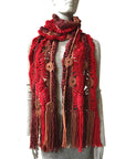 BONNIE ARTISANS-MADE CASHMERE WOOL CROCHET SCARF IN RED WINE CAMEL