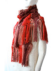 BONNIE ARTISANS-MADE CASHMERE WOOL CROCHET SCARF IN RED WINE CAMEL