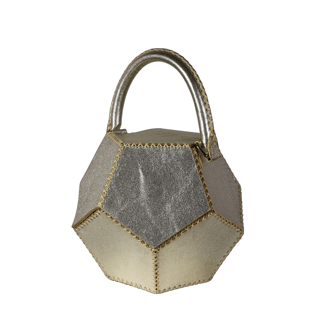 ATEN HANDBAG IN DODECAHEDRON SHAPE METALLIC PLATINUM LEATHER