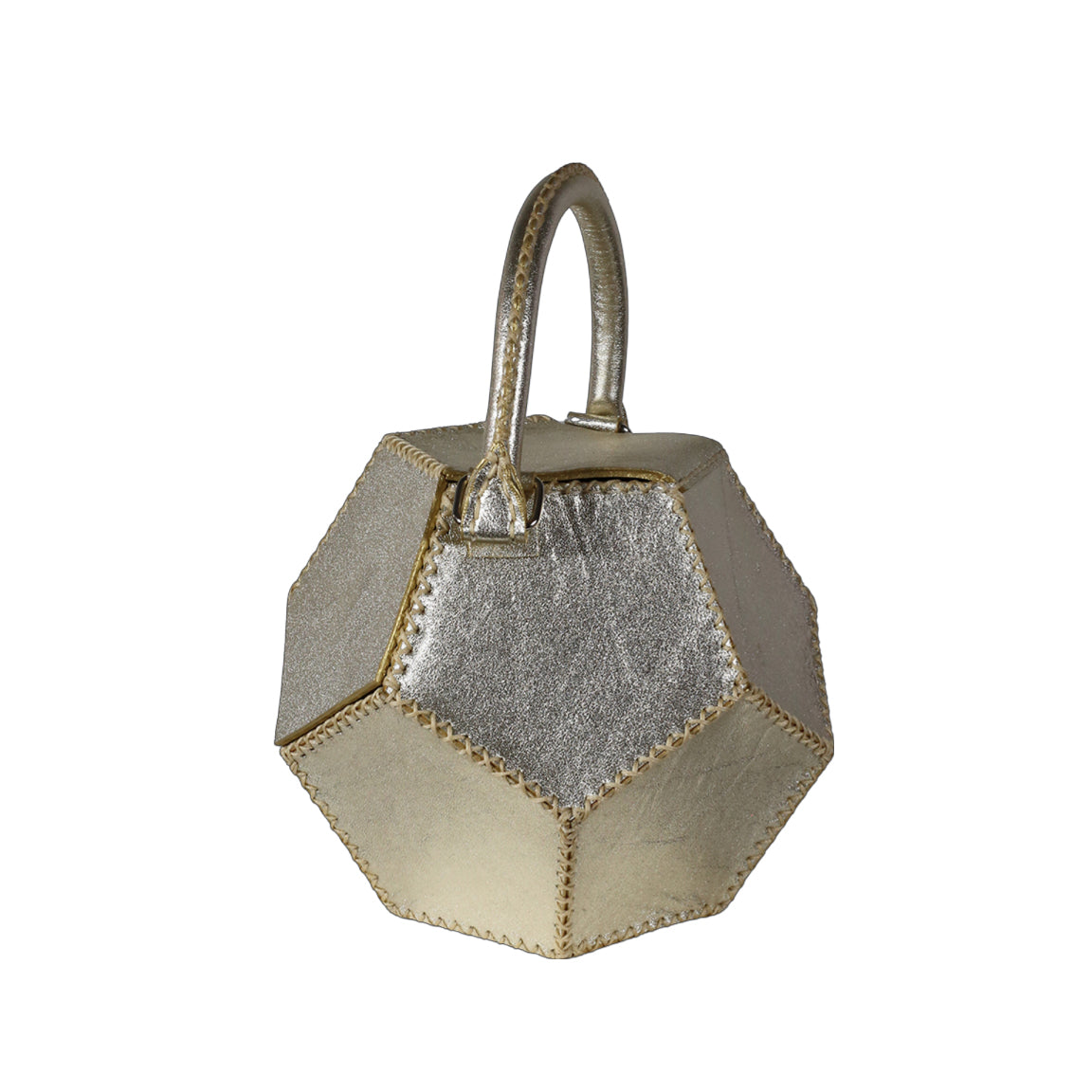 ATEN HANDBAG IN DODECAHEDRON SHAPE METALLIC PLATINUM LEATHER