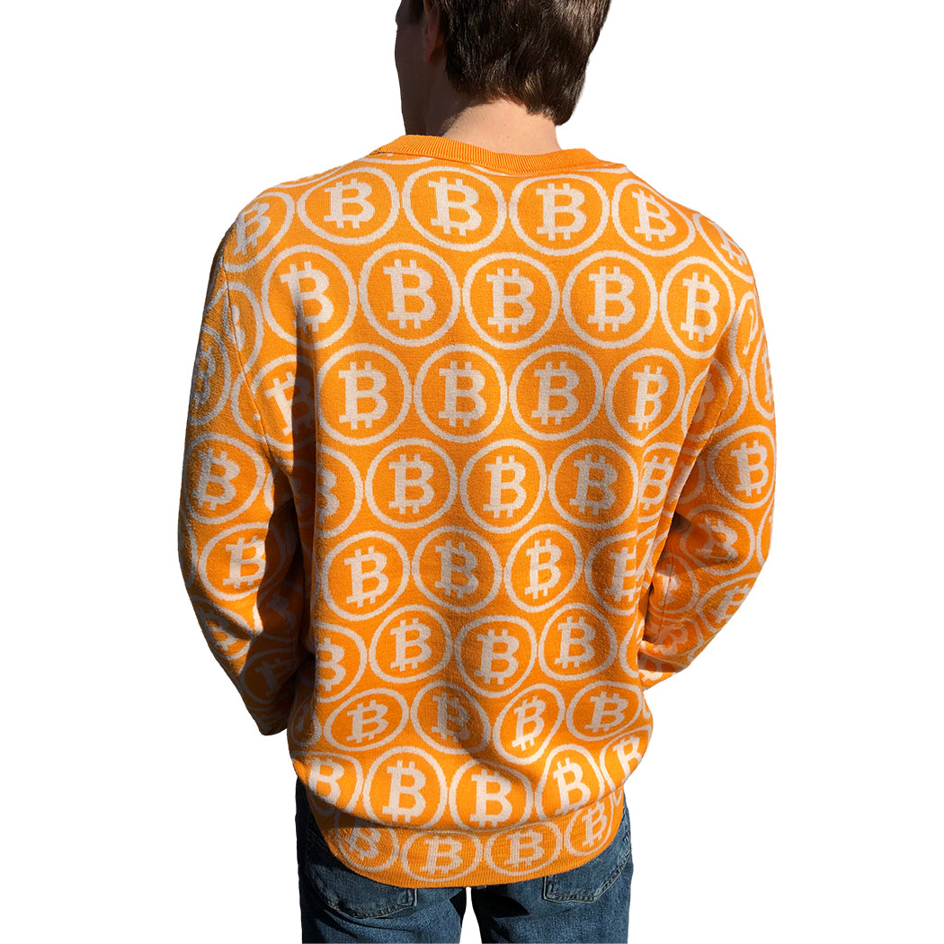 NEO BITCOIN MERINO CREW NECK PULLOVER ORANGE IVORY