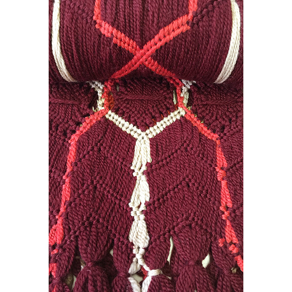 BERNITA ARTISANS-MADE ITALIAN PURE WOOL MACRAME' SCARF IN WINE ORANGE BEIGE