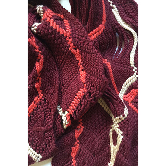 BERNITA ARTISANS-MADE ITALIAN PURE WOOL MACRAME' SCARF IN WINE ORANGE BEIGE